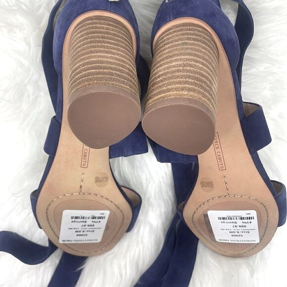 Vince Camuto | NEW 6.5 blue suede ankle wrap strappy chunky 3” heels,vc-… - Picture 7 of 10